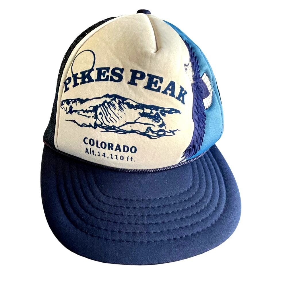Pikes Peak Colorado Hat Trucker Cap Mesh Adult Snapback Eagle Mountains Blue